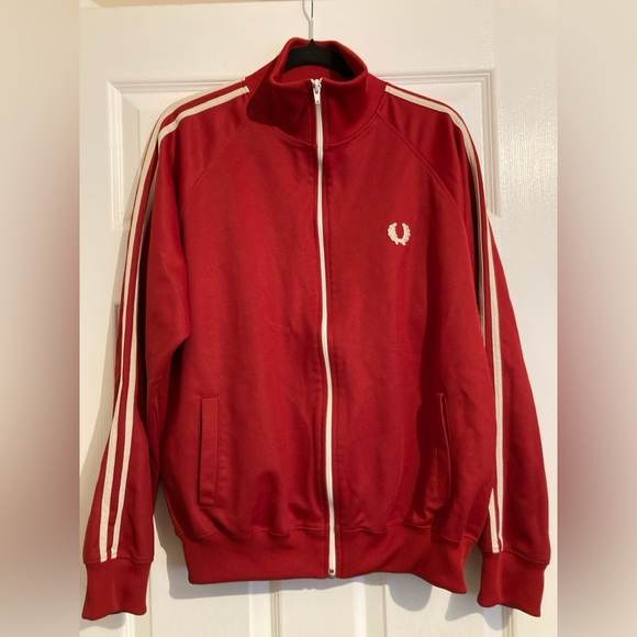 Vintage Fred Perry Sportswear Full Zip Striped Track Jacket Red Men’s Size Large - Picture 13 of 14